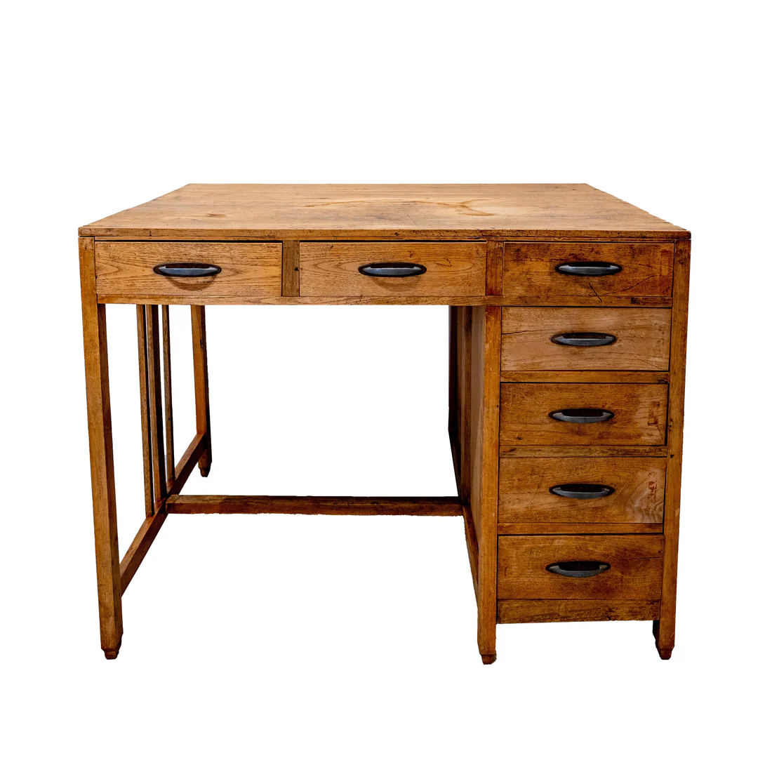 無垢材の片袖机